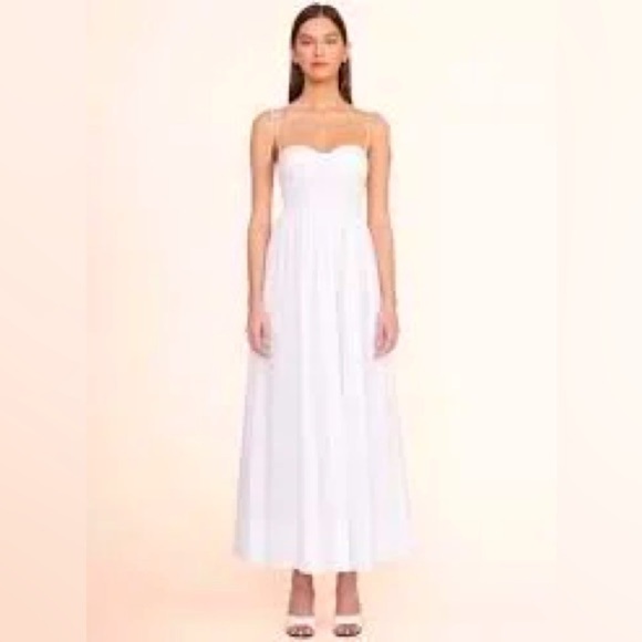 New NWT STAUD Landry White Corset Drop Waist Midi Dress Size S - Picture 1 of 8